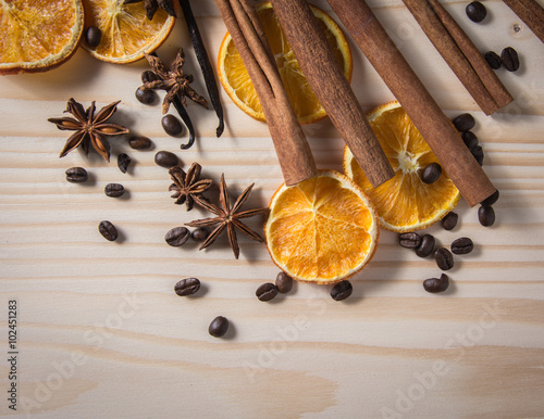 Fototapeta na wymiar spices on wooden table