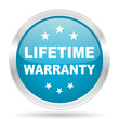 lifetime warranty blue glossy metallic circle modern web icon on white background