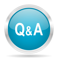 Poster - question answer blue glossy metallic circle modern web icon on white background