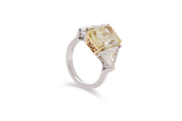 Wall Mural - Gorgeous Radiant Cut Yellow Diamond Ring with Trillion Side Stones