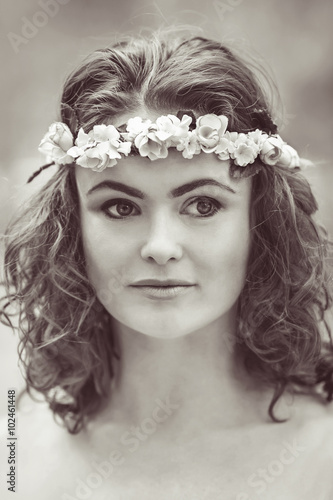 Black And White Close Up Portrait Of Beautiful White Caucasian