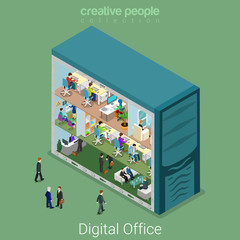 Wall Mural - Modern digital office inside case flat isometric vector