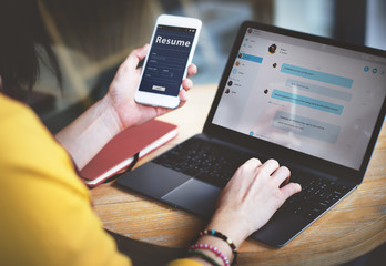 Wall Mural - woman connection mobile job online messaging concept