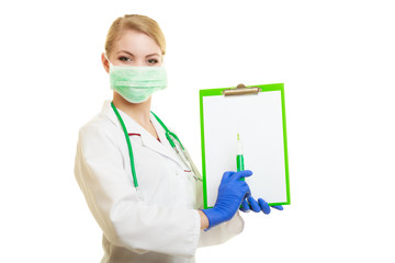 Poster - Woman doctor or nurse with syringe isolated