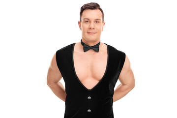 Poster - Attractive butler with a black vest and bow-tie