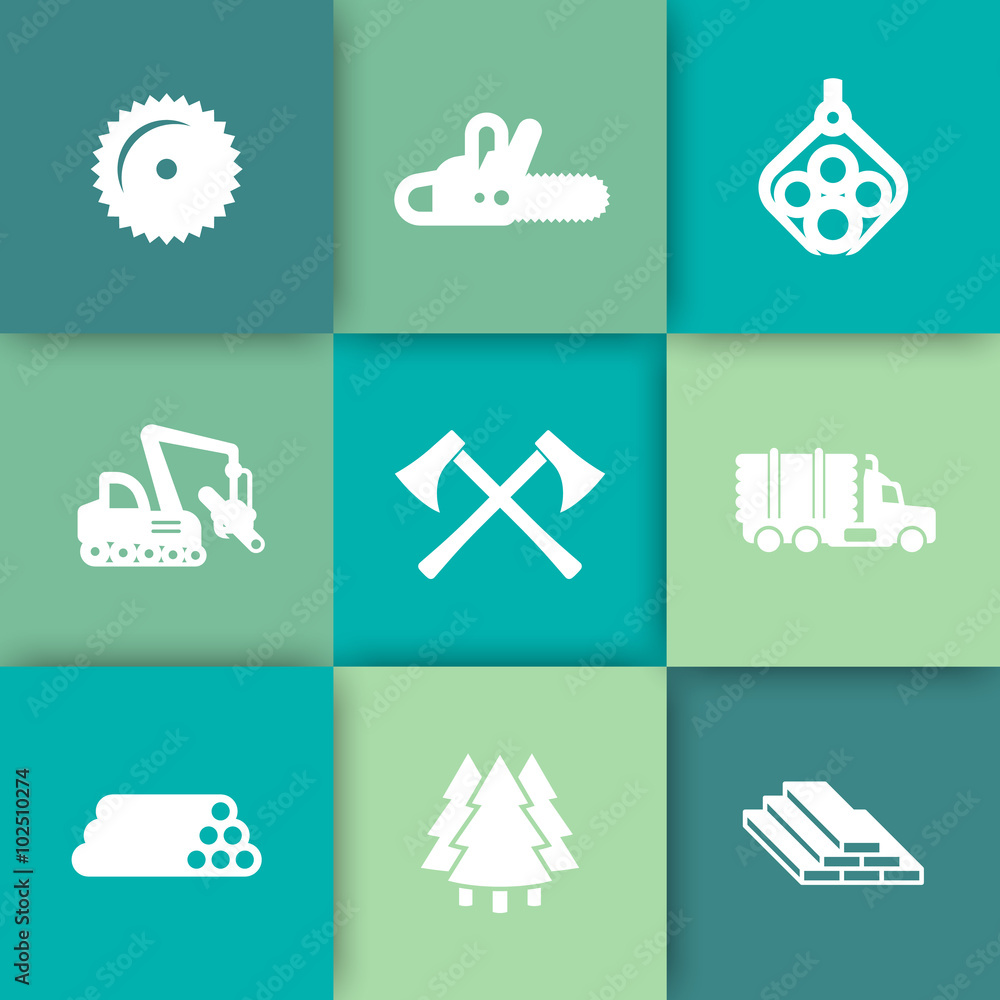 Timber Logging Icon Logging, forestry equipment icons, sawmill, logging truck, tree ...