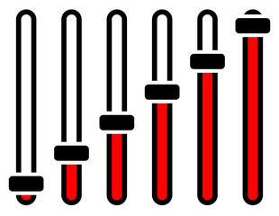 Vertical adjusters, sliders, faders or potentiometers in sequenc