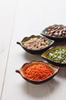 Healthy pulses products chick-pea, lentil, beans and peas, selective focus