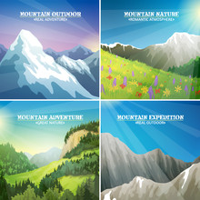 Mountain Landscapes 4 Flat Icons Square