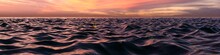 Pink Sunset Panorama Over Ocean Waves