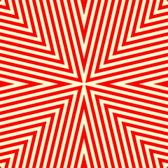 Wall Mural - Seamless pattern with symmetric geometric ornament. Striped red white abstract background. Vector illustration