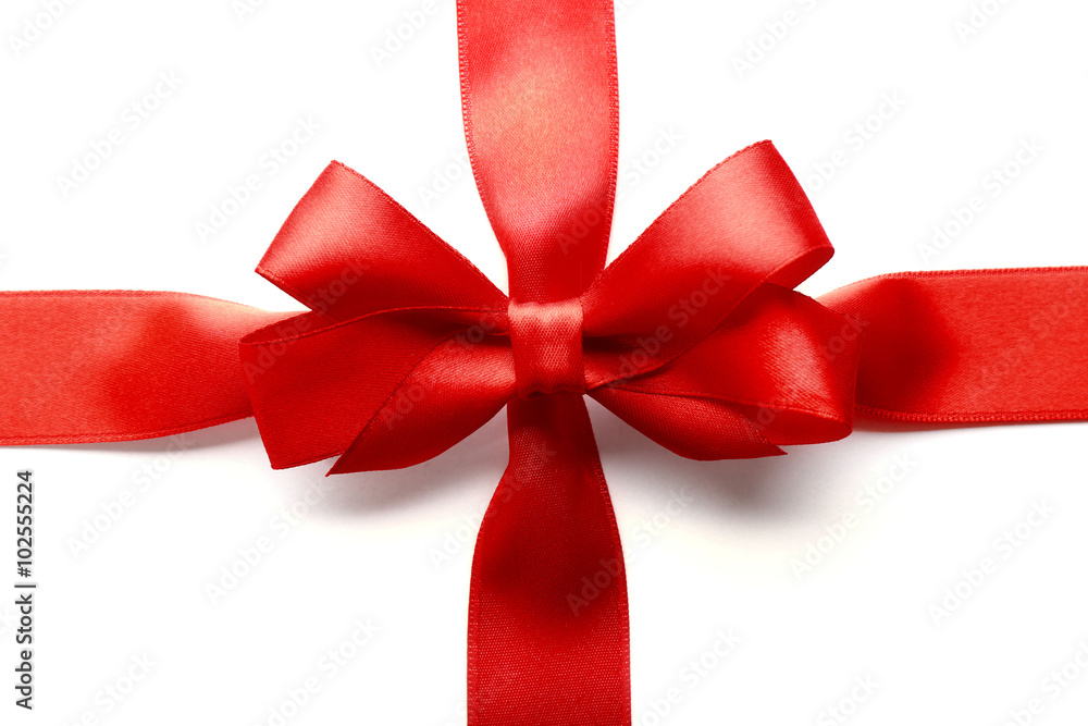 Two ribbons and bow, isolated on white