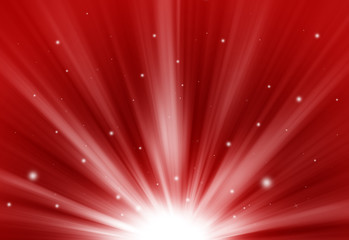 Red glitter sparkle defocused rays lights bokeh abstract chistmas background.