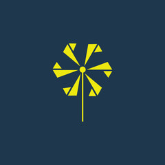 Yellow icon of Pinwheel Toy Fan on dark blue background. Eps.10