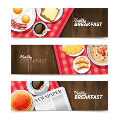 Sticker - Healthy Breakfast Flat Horizontal Banners Set 