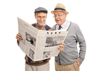 Sticker - Wwo senior gentlemen reading a newspaper