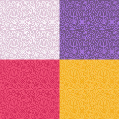 Aufkleber - Vector set of seamless patterns in trendy linear style