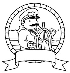 Wall Mural - Funny captain or yachtman. Coloring book. Emblem