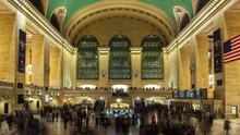 Time Lapse Long Exposure Shot Of Grand Central Terminal Station Interior In Manhattan, New York, USA