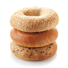 Wall Mural - Fresh bagels on white background