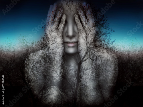 Fototapeta Girl and nature in the darkness