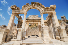 Wonderful Hadrian Temple. In The Ancient City Of Ephesus, Turkey.