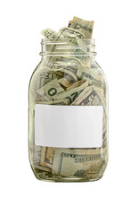 Money Jar With White Label Isolated On White
