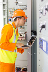 Poster - industrial technician checking transformer