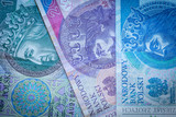 Fototapeta Mapy - Three Polish zloty banknotes: green, pink and blue