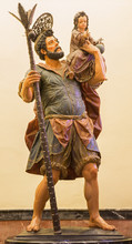 Seville - The Statue Of St. Christopher In Baroque Church Of El Salvador