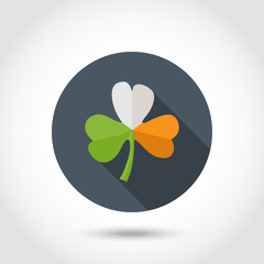 Vector Modern  in color Ireland flag  shamrock with shadow isolated on circle in flat style 