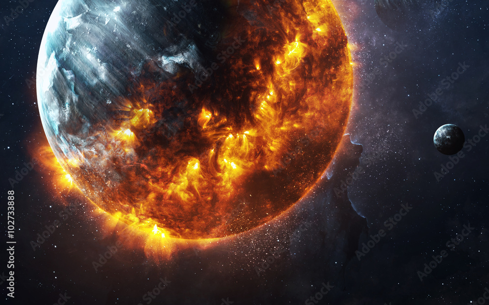 Abstract apocalyptic background - burning and exploding planet . This image elements furnished by NASA - obrazy, fototapety, plakaty 