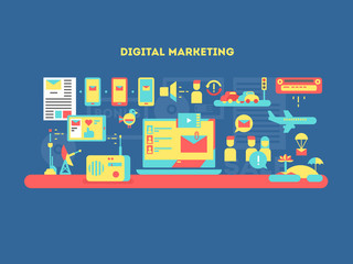 Wall Mural - digital marketing design flat