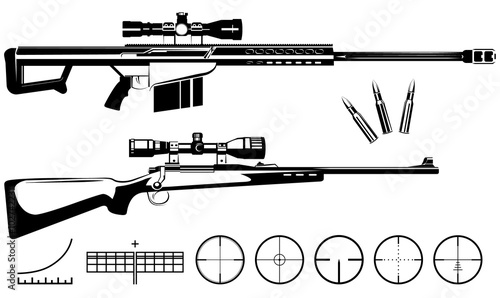 Cuadros en Lienzo Set of firearms sniper rifles and targets