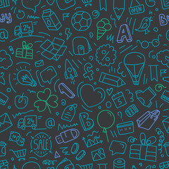 Poster - Different web interface doodle silhouettes seamless pattern. Car