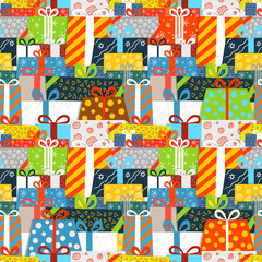 Poster - Different gift boxes seamless vector pattern