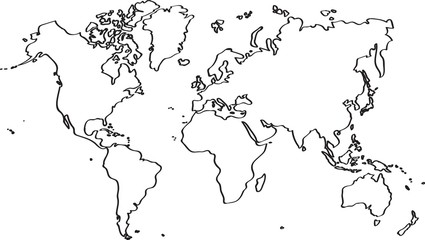 Freehand world map sketch on white background.