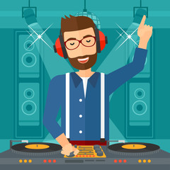 Poster - Smiling DJ with console.