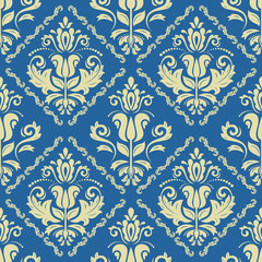 Wall Mural - seamless oriental ornament in the style of baroque. traditional classic vector pattern. blue and yel