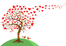 Vector Illustration Of The  Tree  Of Hearts, Valentines Day Background 