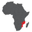 Map of Africa on gray with red Mozambique vector