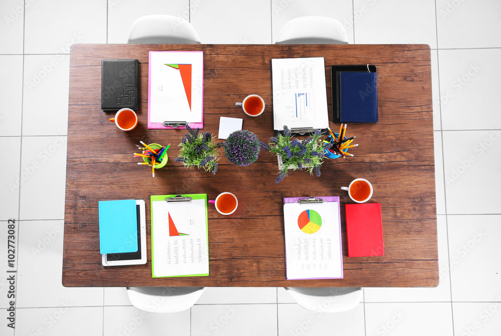 Office table for meetings, top view