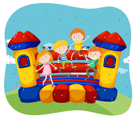 Canvas Print - Children jumping on the bouncing house