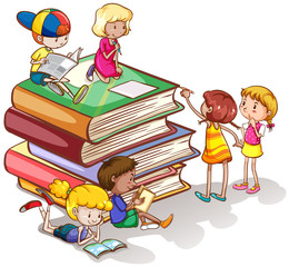 Wall Mural - kids reading books together