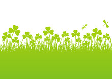 Spring Background With Clover Silhouettes 