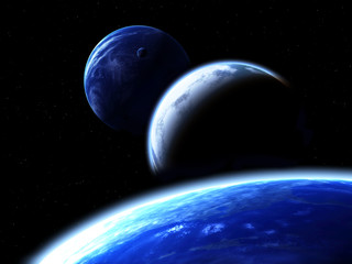 Wall Mural - beautiful space scene with parade of planets and nebula
