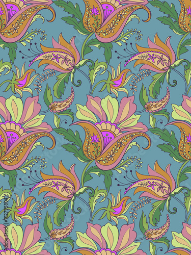 Fotografie, Obraz vector seamless jacobean flower and paisley pattern