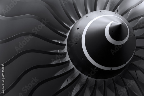 Cuadros en Lienzo álabes de la turbina de motor a reacción turbo de avión de pasajeros, el concept
