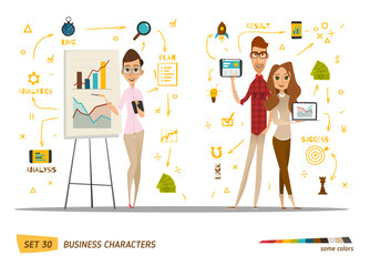 Wall Mural - Business characters set. Working time in office