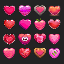 Cartoon Vector Heart Icons Set